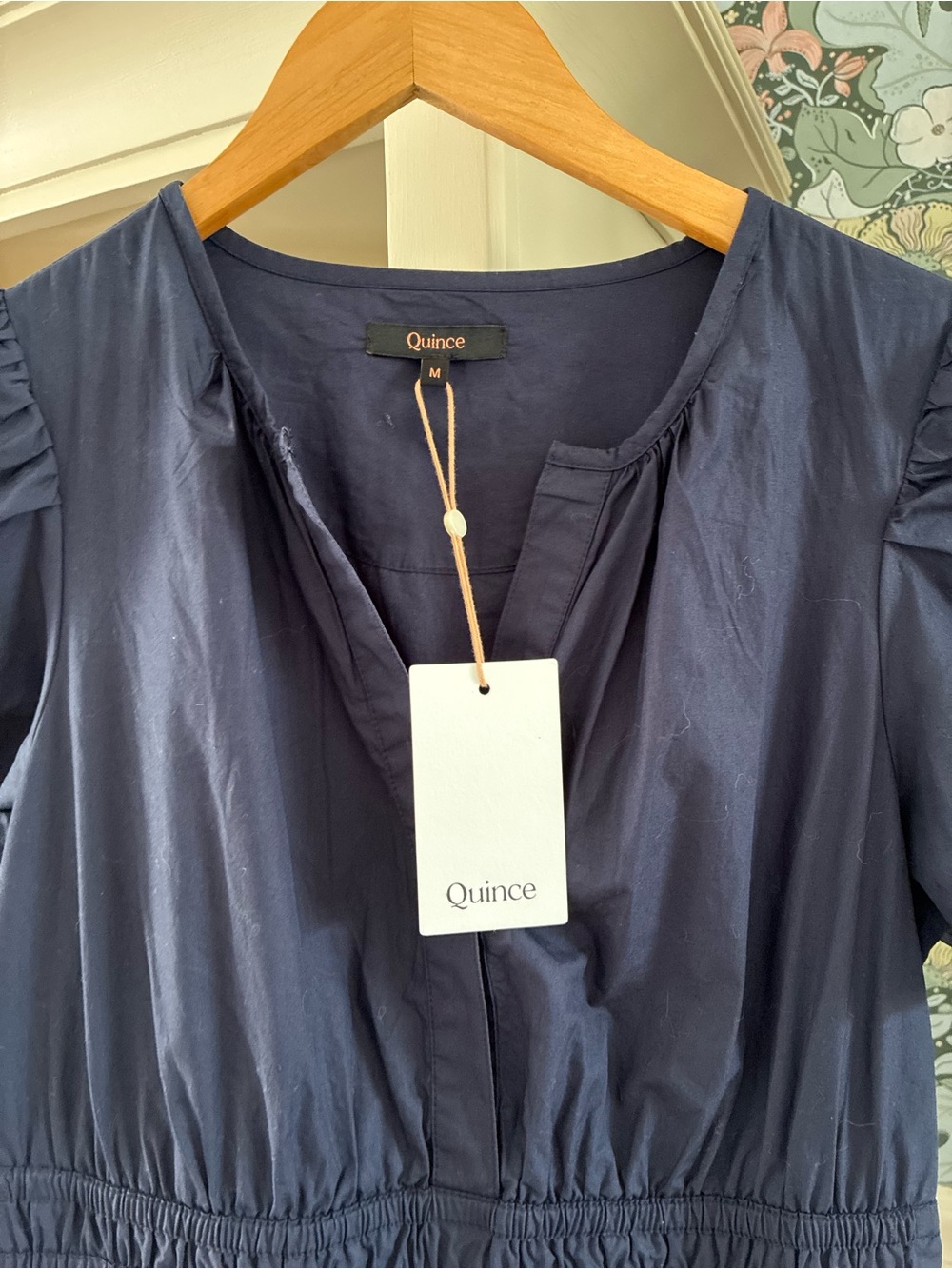 NWT Quince Organic Cotton Navy Smocked-Tier Maxi Dress-size M - Picture 6 of 9